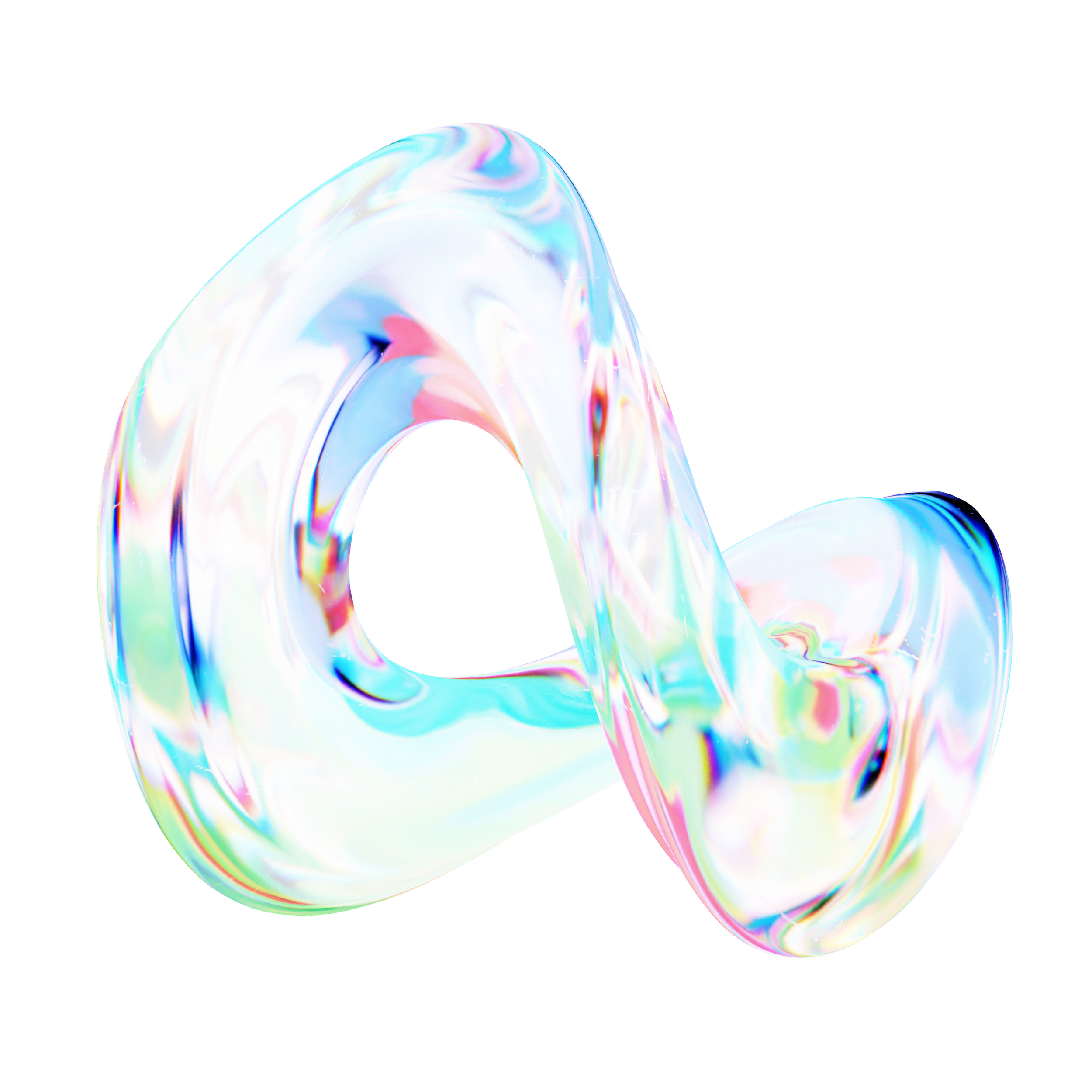 Colorful marbled glass sculpture on black background.