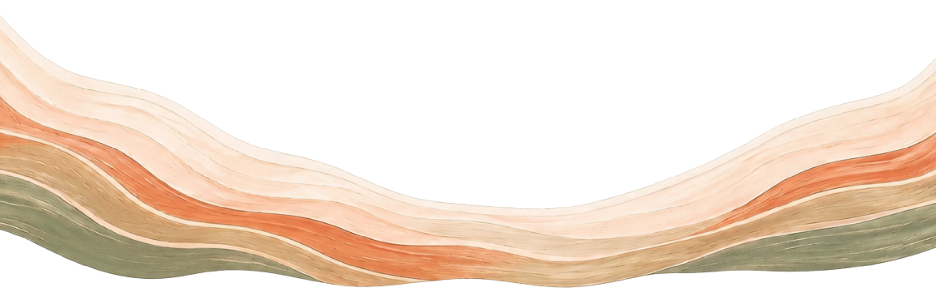 Organic strata-inspired layers in soft earth tones representing, clay, landscape, and commuity.