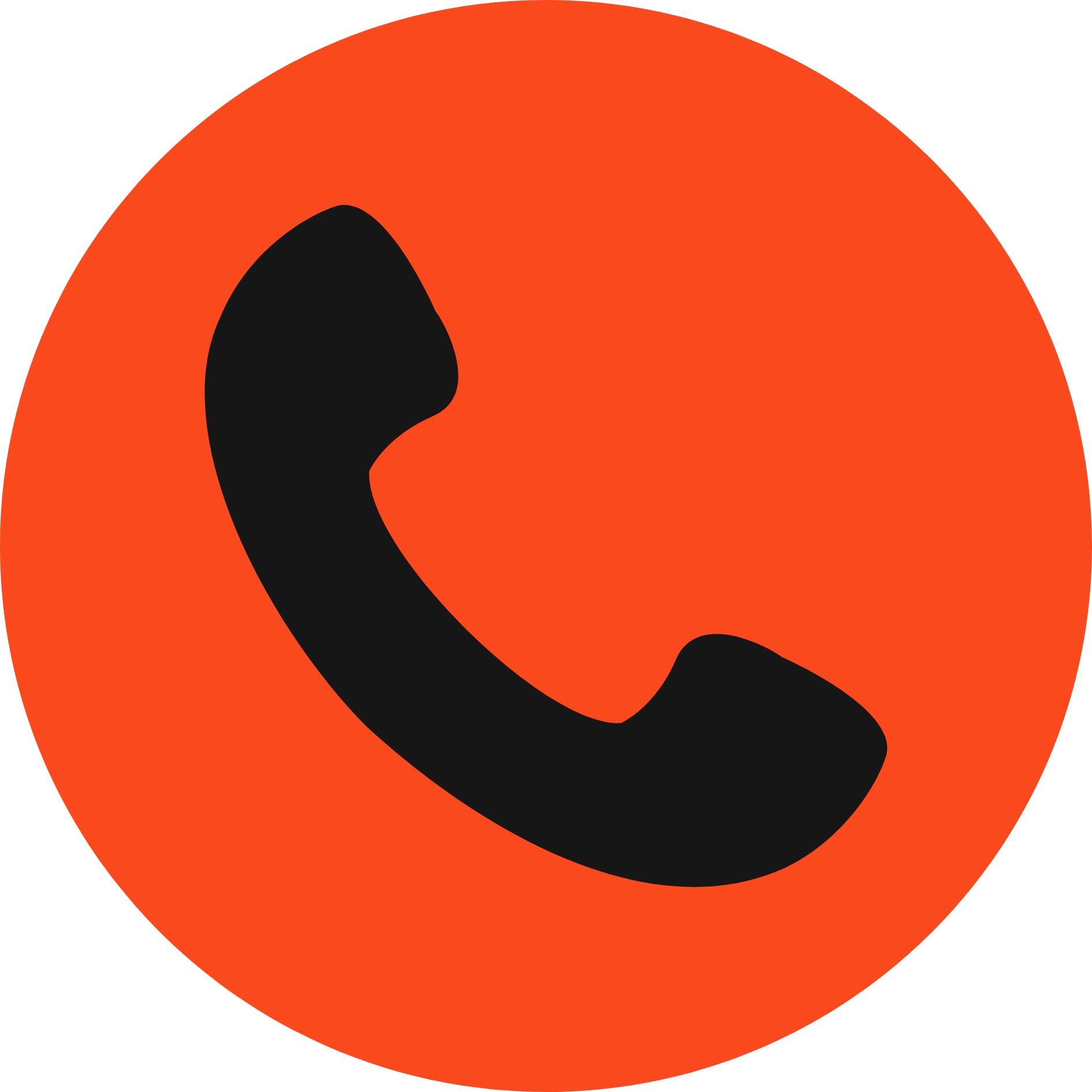 Red circular icon with a black phone handset symbol representing a phone contact option.
