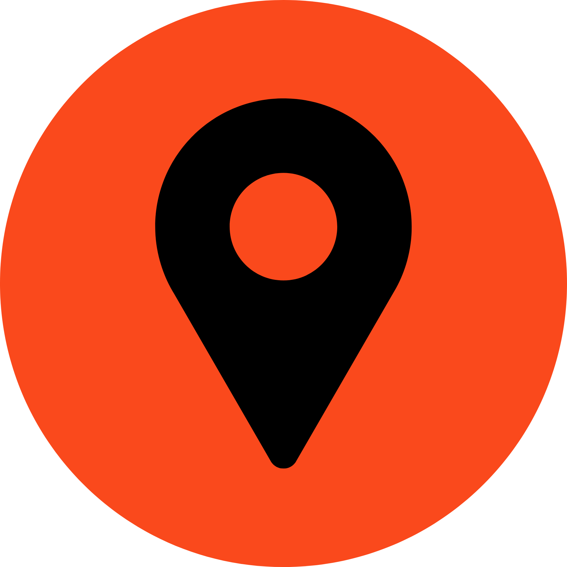 Red circular icon with a black location pin symbol representing locally owned and operated service.