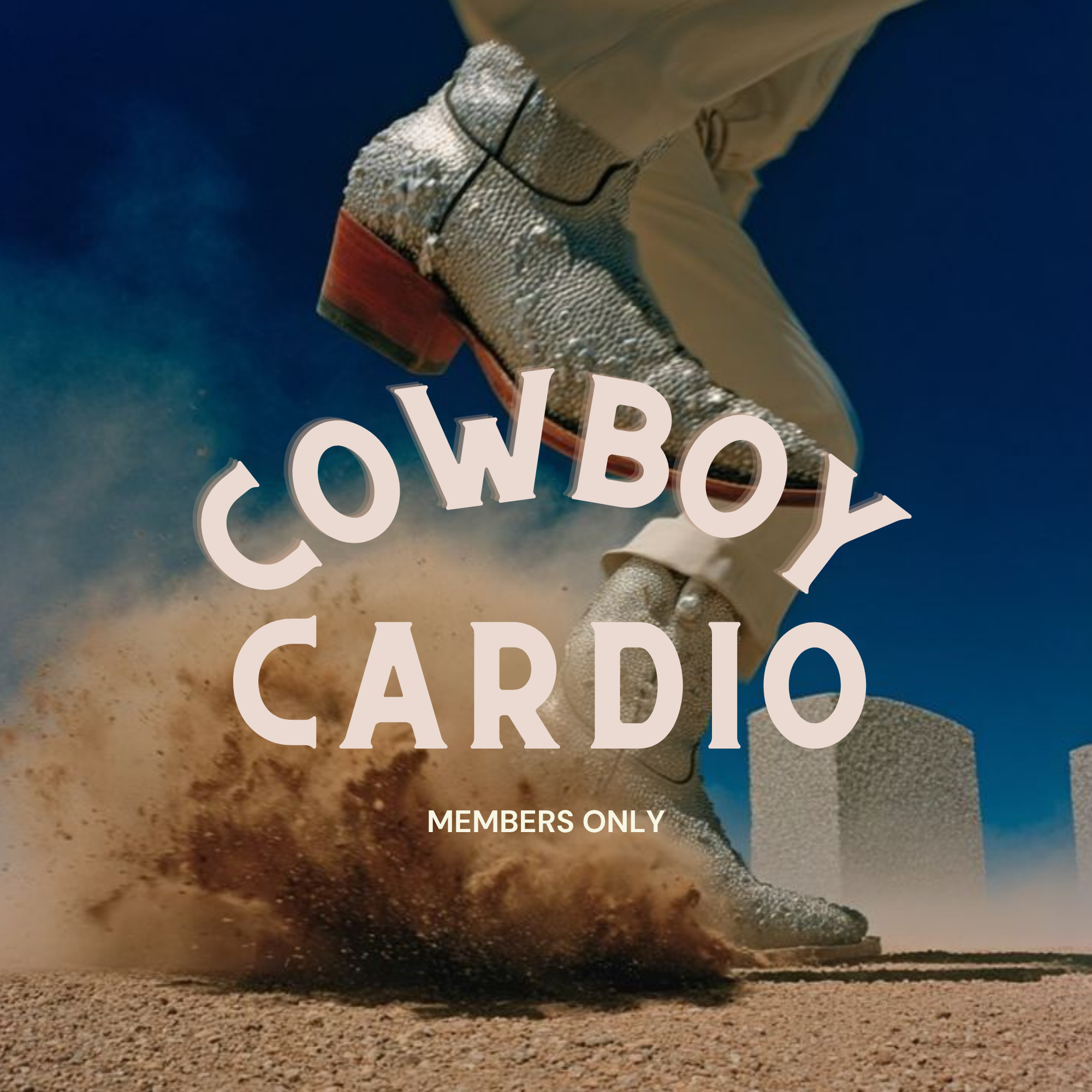 A wildfire burning in a desert landscape with smoke rising into the sky, and a sign that reads 'COWBOY CARDBO MEMBERS ONLY' partially visible in the foreground.