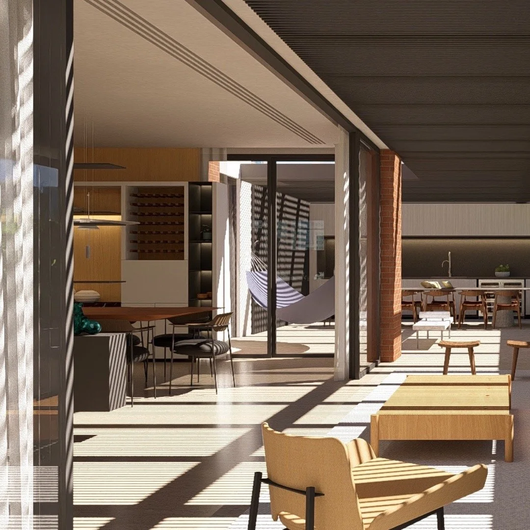 APTO VLNC | Composi&ccedil;&atilde;o varanda externa em di&aacute;logo direto com a &aacute;rea gourmet.
A escolha dos mobili&aacute;rios foi pensada para criar uma leitura cont&iacute;nua do espa&ccedil;o &mdash; elementos que se conectam e constroe