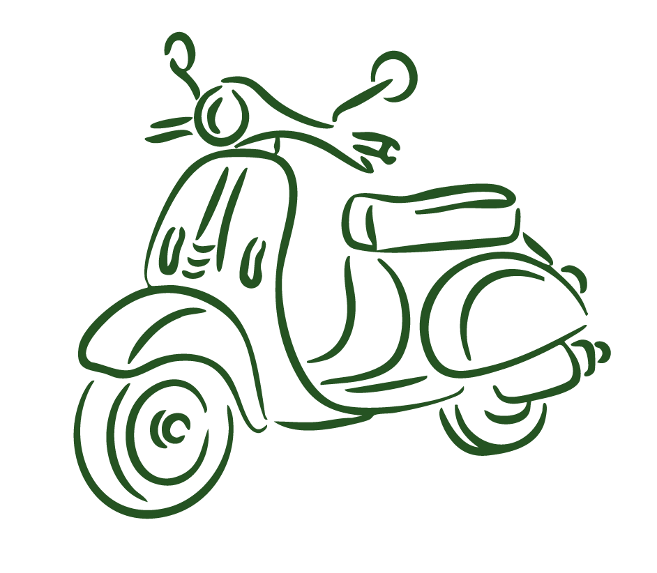 Illustrated scooter representing the Farmopathy philosophy of living the sweet life with joy, simplicity, and intention.