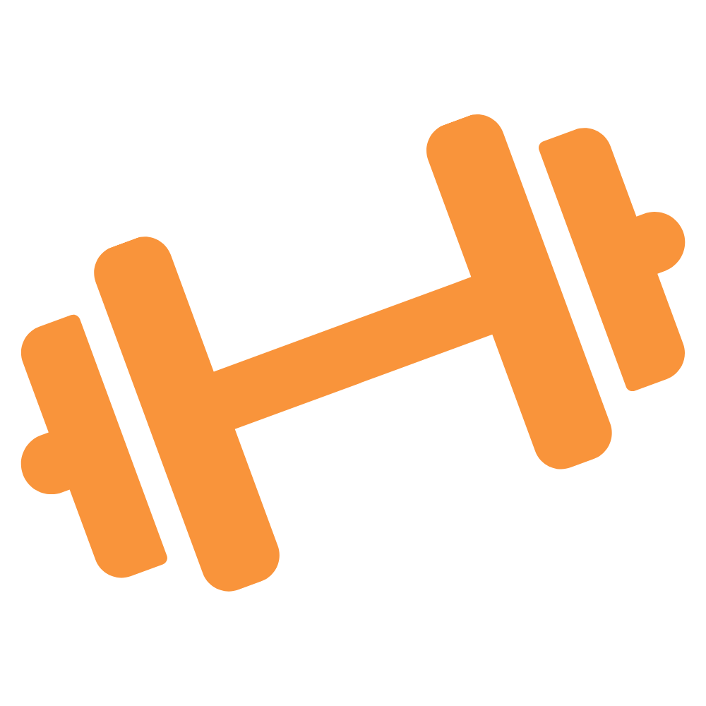 Illustration of an orange dumbbell with black outlines.