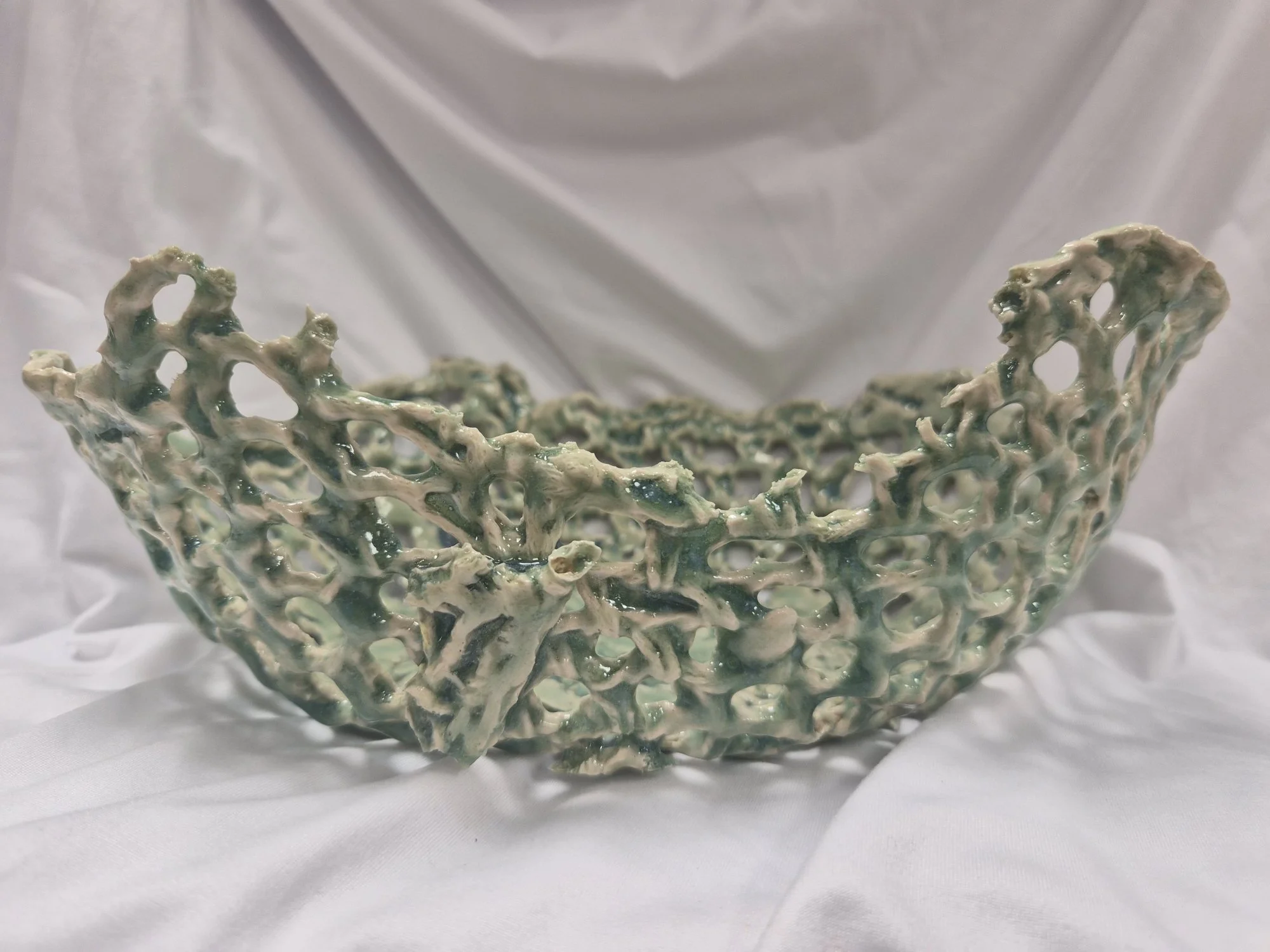 Turquoise coral crochet basket