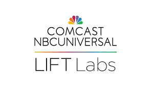Logo of Comcast NBCUniversal Lift Labs with colorful peacock and text in black and multicolor lines.