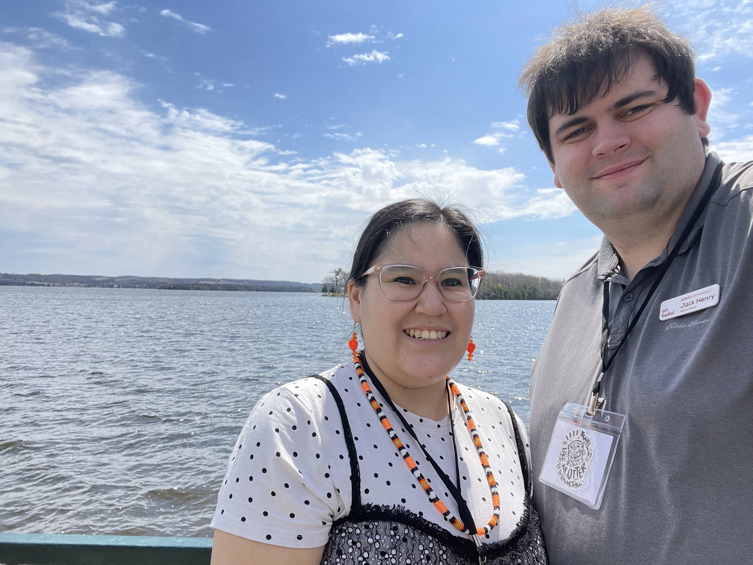 Loon in the Mist Creative Director Jack Henry with partner and Chaos Controller at Linklater Administration, Thamer Linklater on the Elmhirst Patio on the shores of Rice Lake