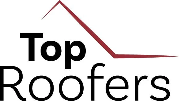 Logo for Top Roofers with a stylized roof graphic above the text.