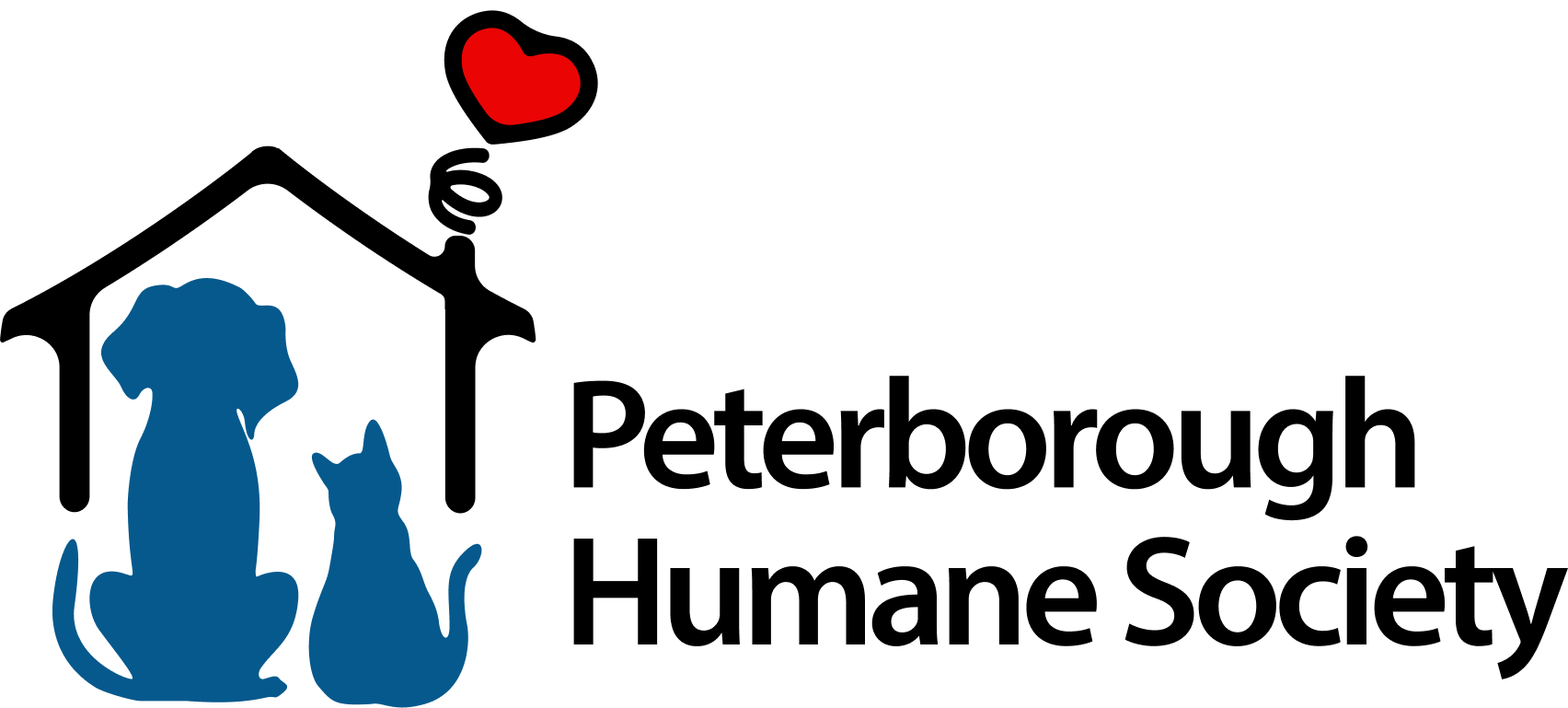 Blue silhouette of a dog and a cat sitting together with a small red heart above them.