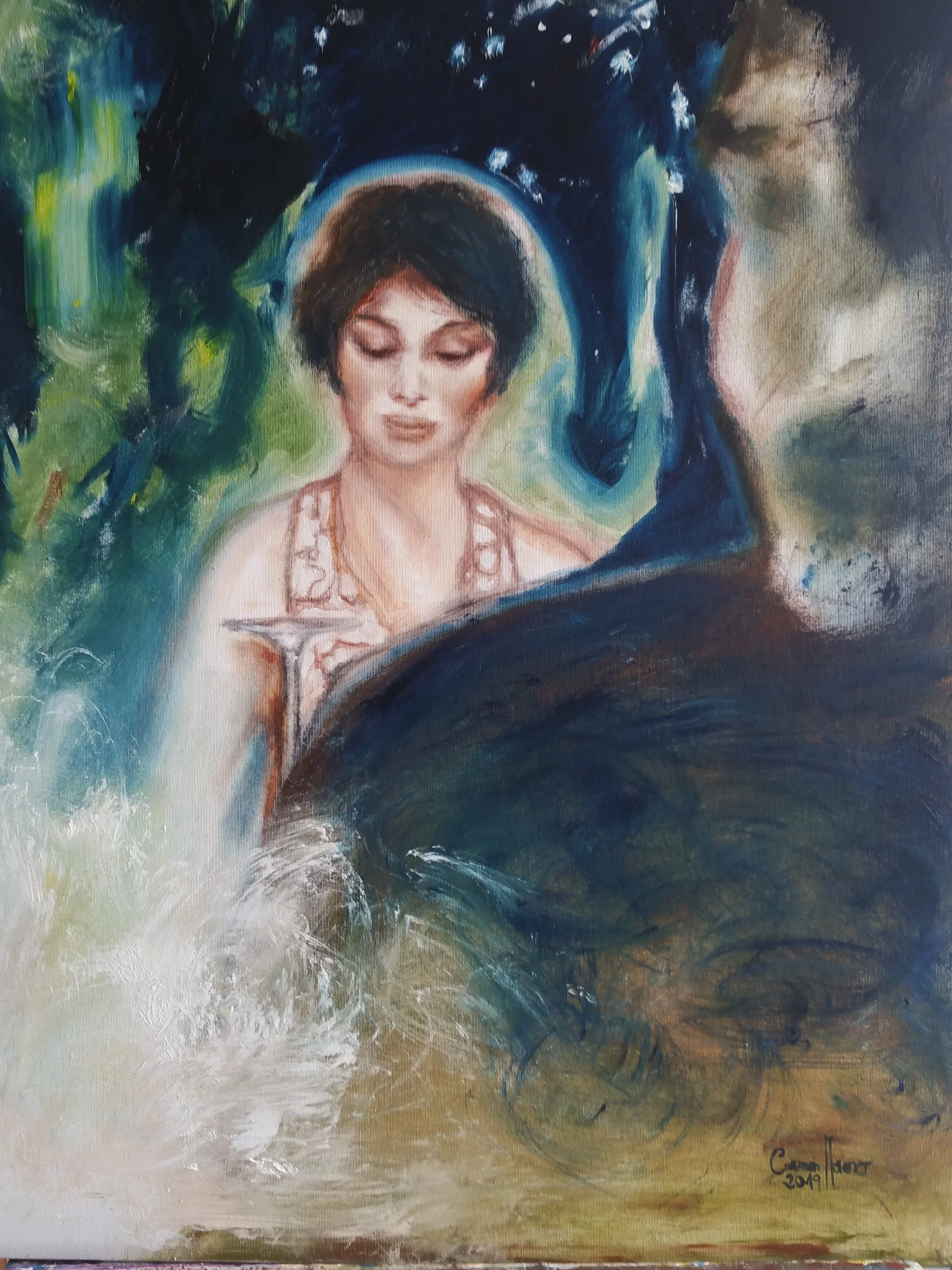 Carmen Moreno - Spain - "Night of Wolves", oil on canvas, 73X60 cm., 2019.