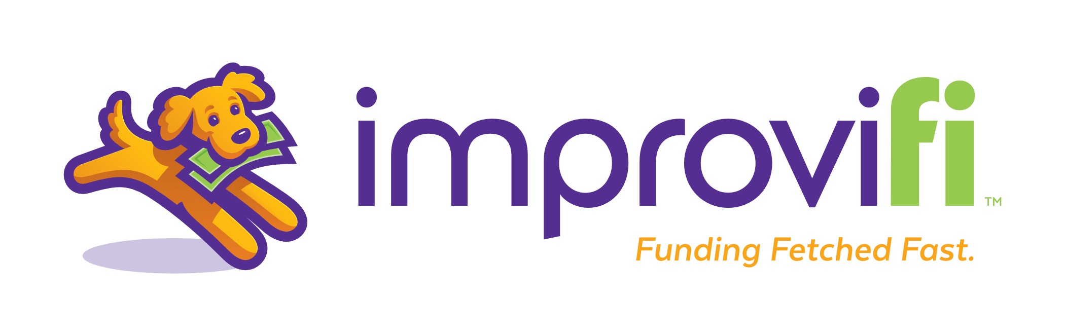 logo for the dogtopia franchise featuring a cartoon illustration of a yellow dog with purple eyes holding a stack of money in its mouth, with the text 'Dogtopia' in purple and green.