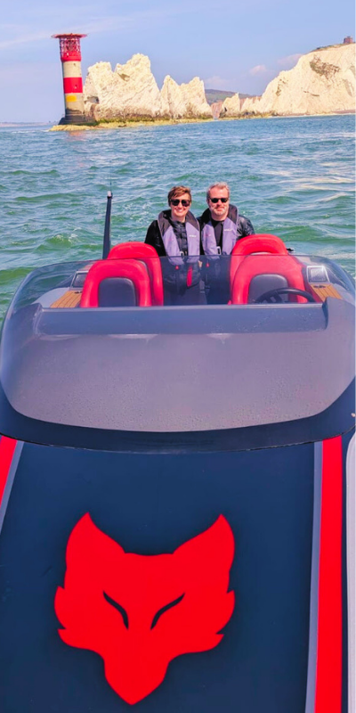 lange and ruth aboard attitude charter at the needles lighthouse chalk stacks isle of wight