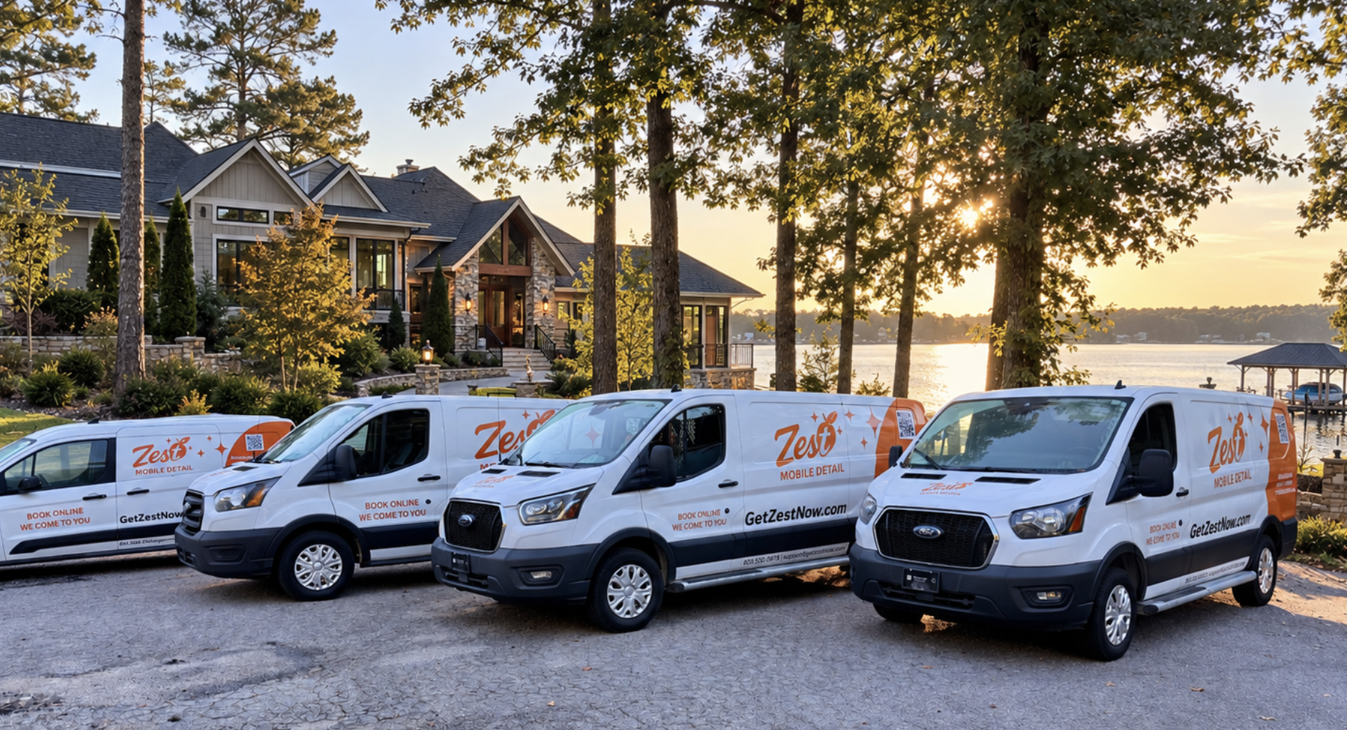 Zest Mobile Detail branded van fleet offering mobile car detailing throughout Columbia, Lexington, and the South Carolina Midlands.