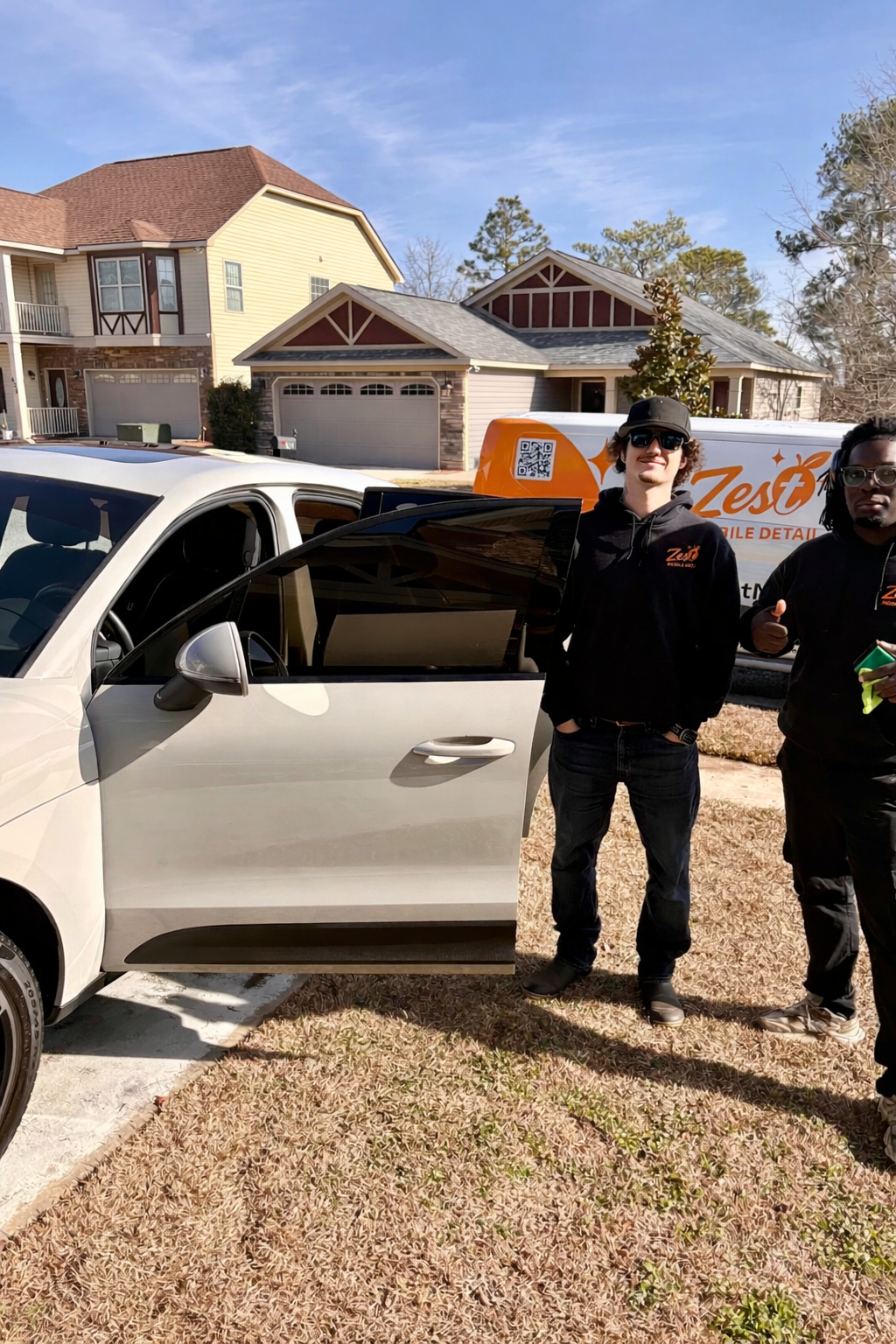 Zest Mobile Detailing technicians providing professional mobile car detailing at a residential home in Columbia and Lexington South Carolina