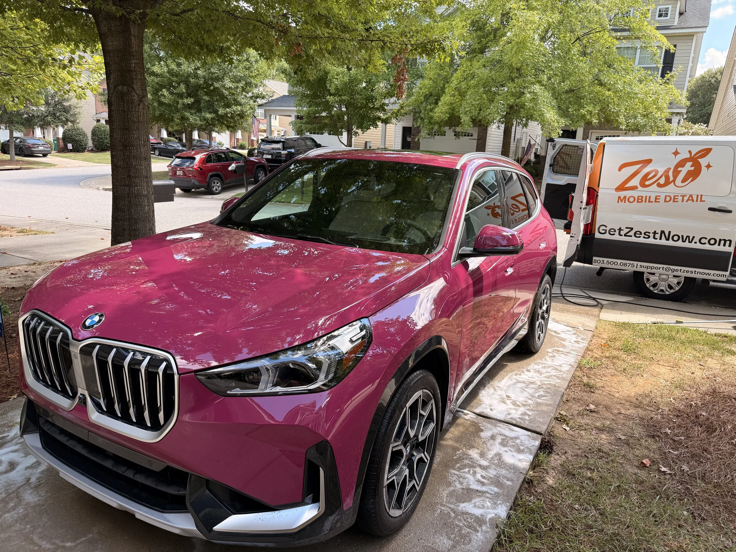 Clean pink BMW SUV after an interior and exterior detail by Zest Mobile Detail in Lexington, SC.  Top Rated and #1 Ranked in Lexington, SC for Car Detailing.  