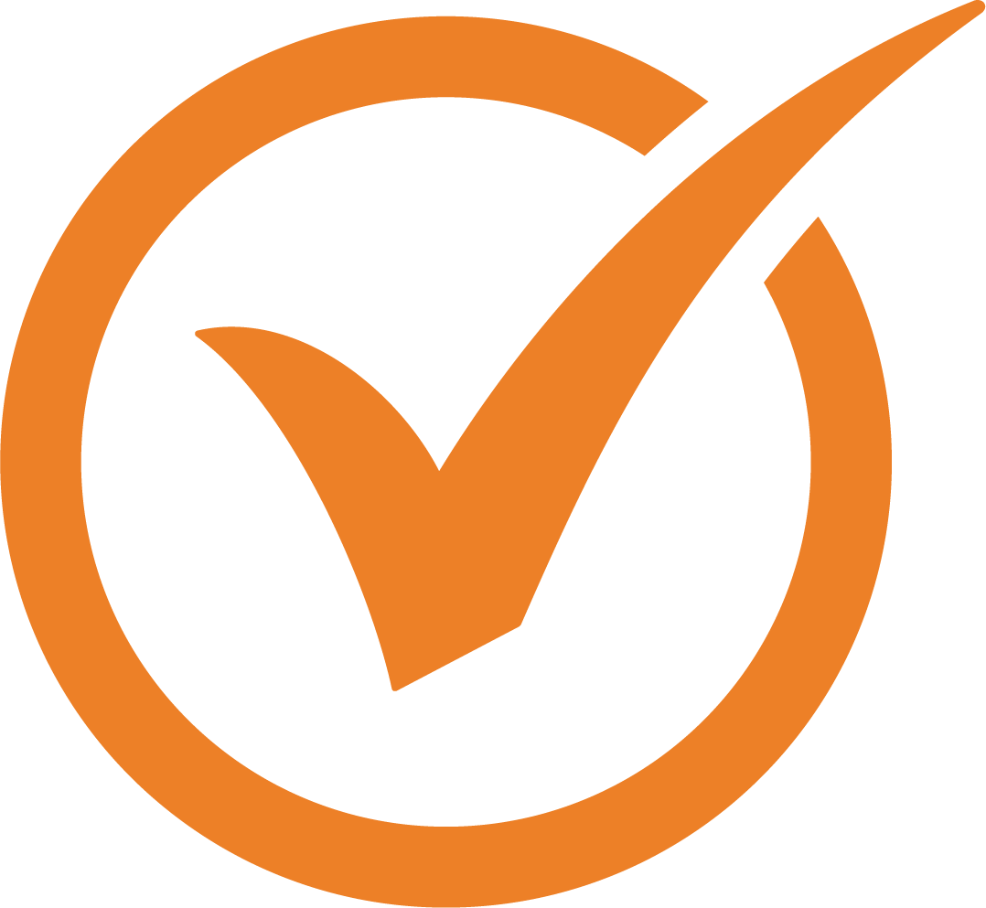 Orange check mark inside a circle.