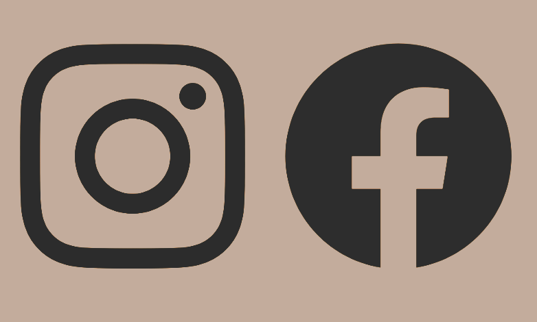 Icons of Instagram and Facebook on a beige background.