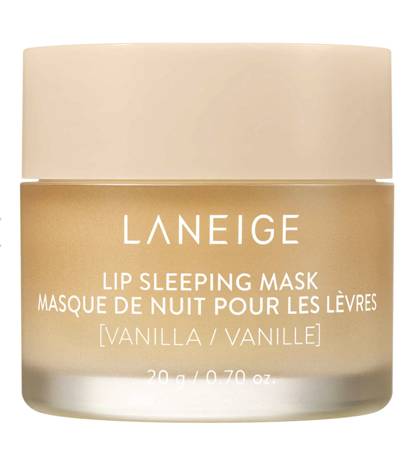 A jar of Laneige Lip Sleeping Mask with vanilla flavor, 20 grams or 0.70 ounces.