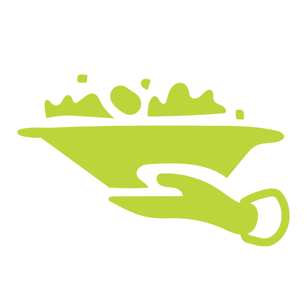 Illustration of a hand holding a green bowl with a salad, with various ingredients.