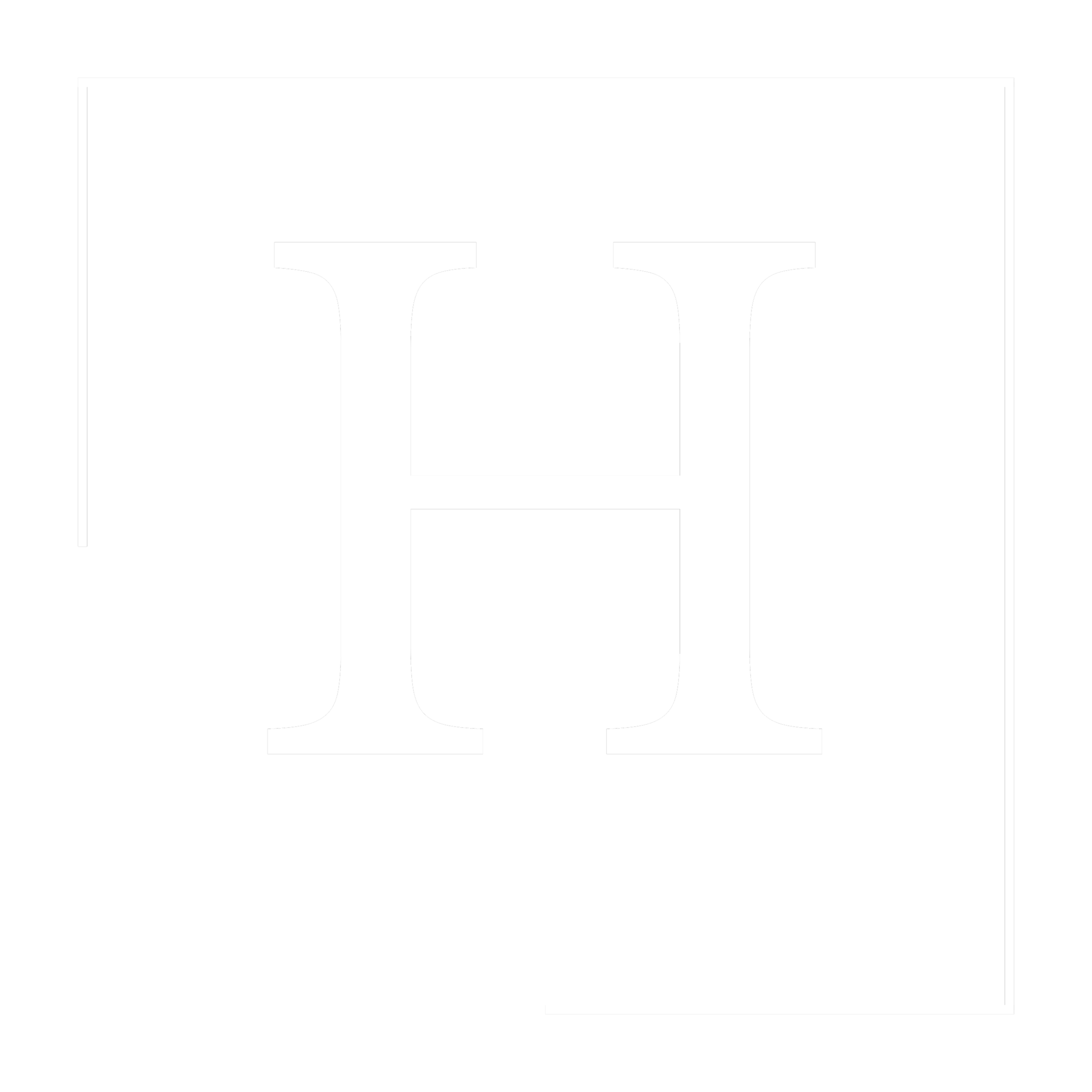 Black background with a large white letter 'H' in the center and a thin white border around the edges.