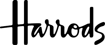 Harrods logo in black script font.
