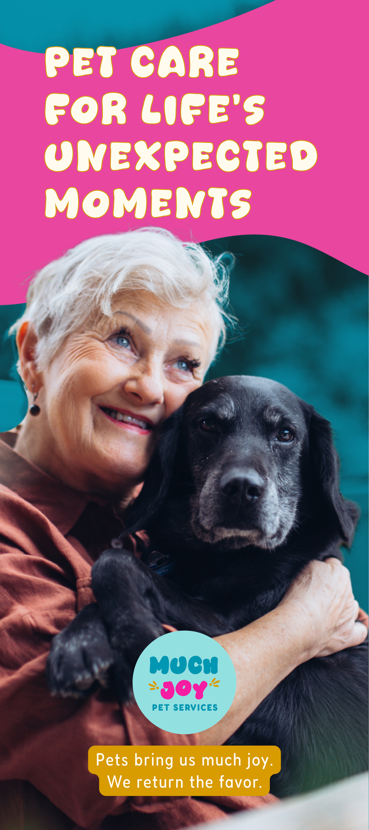 Much Joy Pet Services emergency pet care card front