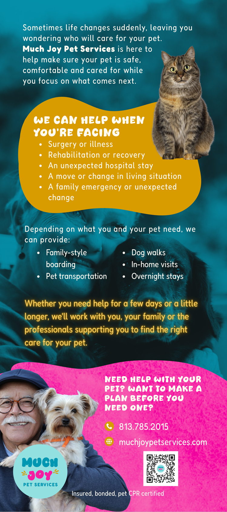 Much Joy Pet Services emergency pet care card back