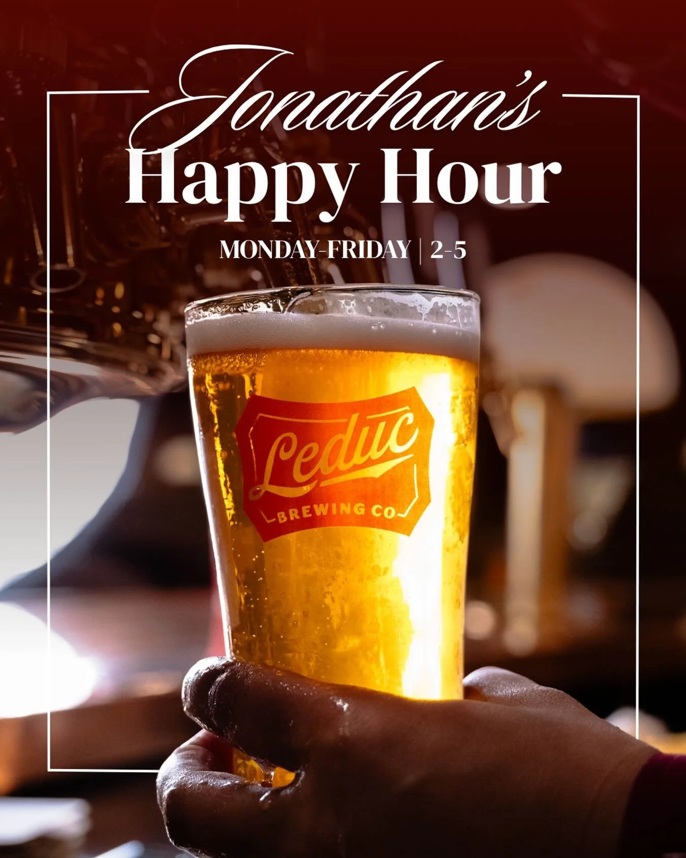 Every monday-friday from 2-5, Jonathan&rsquo;s is serving up your favourite dishes and drinks at a discounted price. 

Turn your happy hour into happy hours today. 🍻