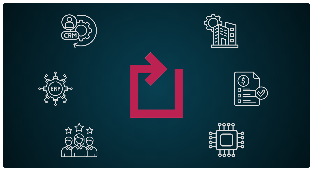 Carma's logo in the center with icons representing different data and technology integrations surrounding it.