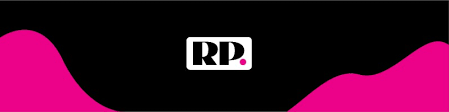 RP logo in black and white with pink accents and a pink wave design at the bottom.