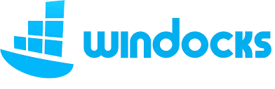 Windocks logo in blue with stylized ship and water waves