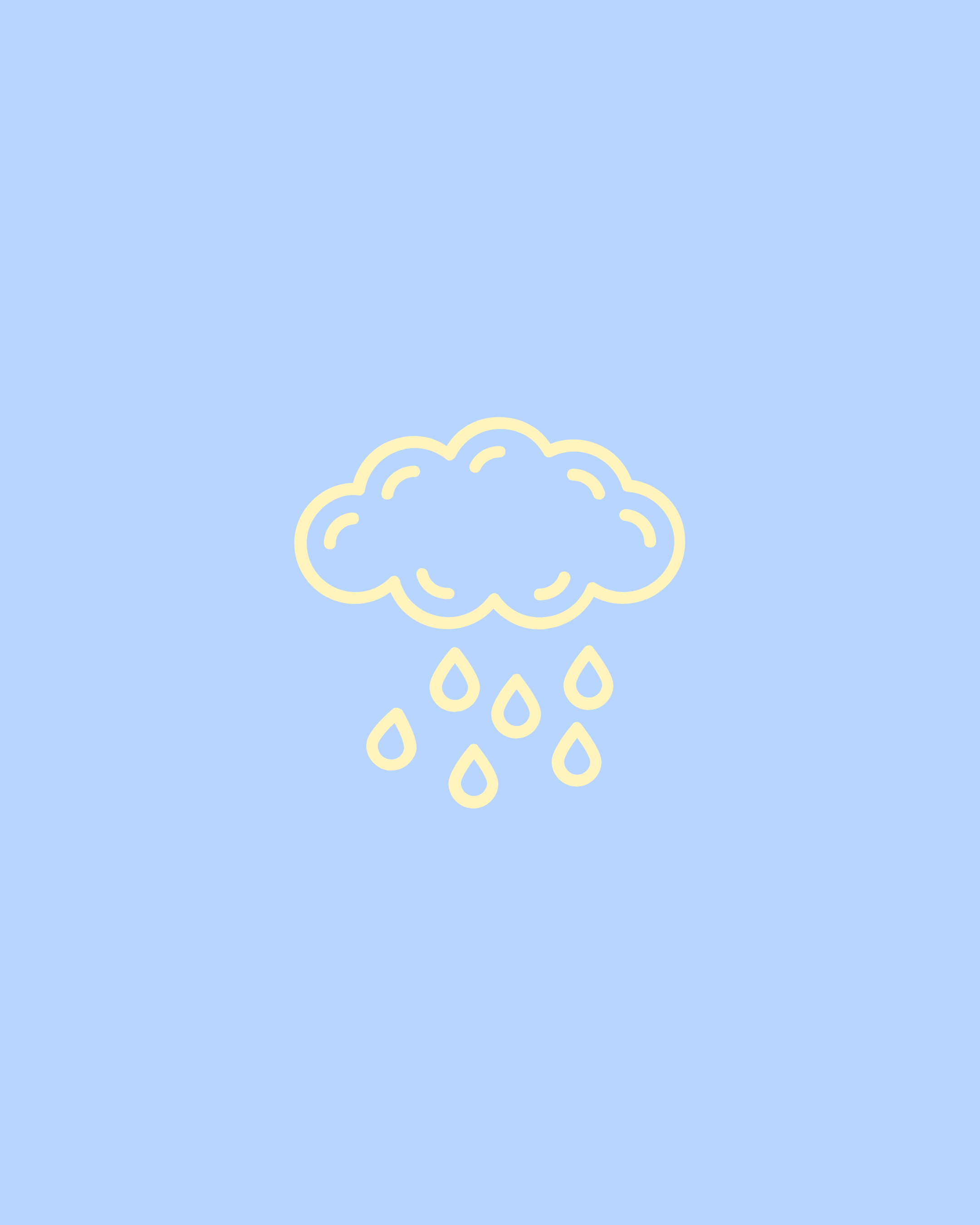 Light yellow cloud with raindrops on a light blue background.