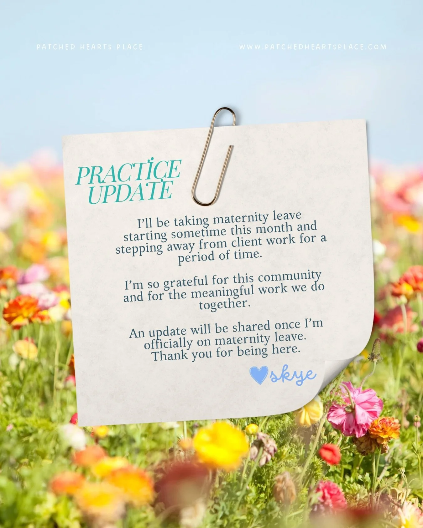 Good morning! I wanted to share a practice update before I&rsquo;m out so everyone is aware 💕 I am so excited to meet our little bundle of joy and will be soaking up time at home. Availability and return updates will be shared here once I know. 

Th