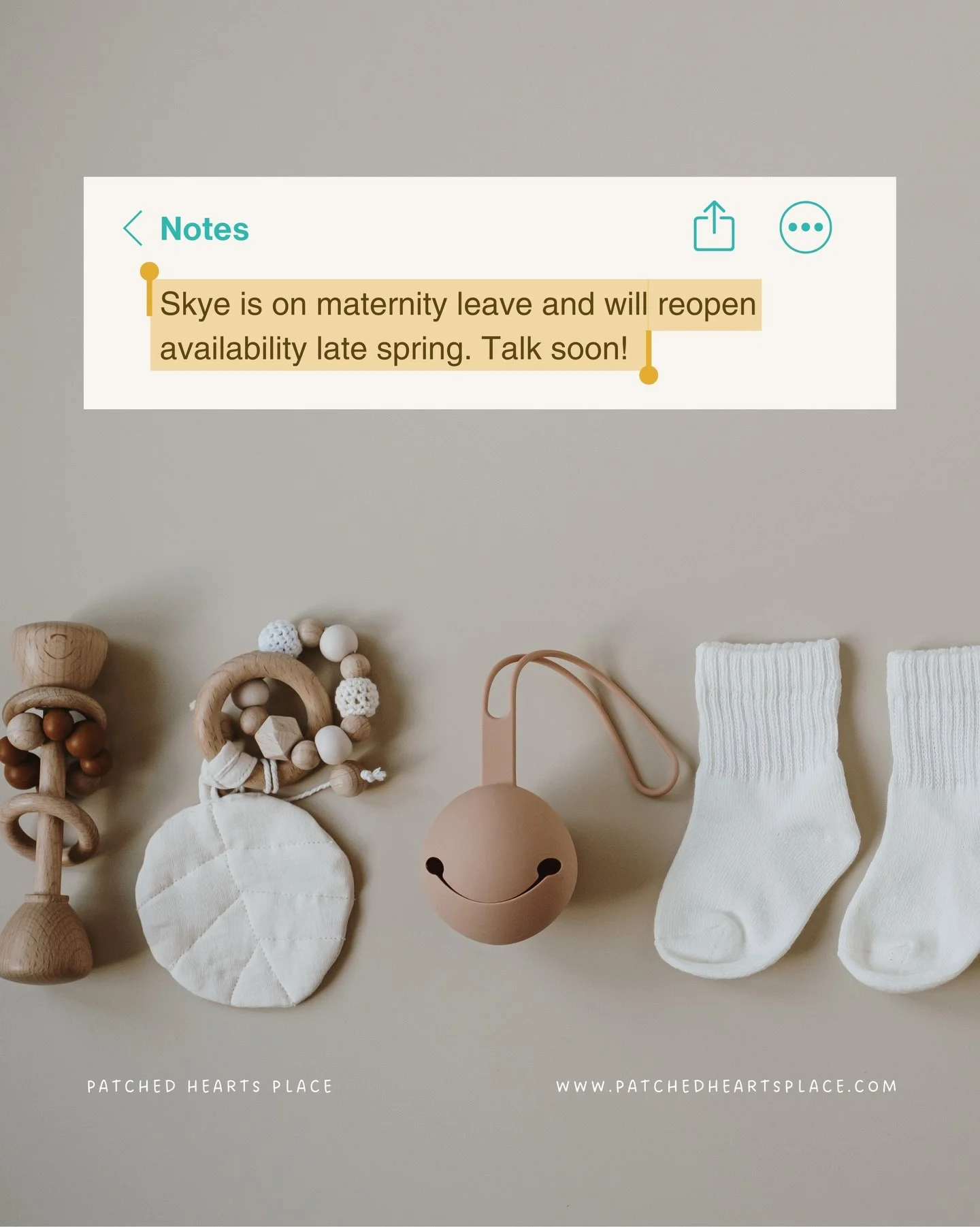 Hi friends 💛

I&rsquo;m currently on maternity leave and will be away from my practice until later this spring. I&rsquo;ll be soaking up this special season with my family and will be checking emails and voicemails intermittently during this time.

