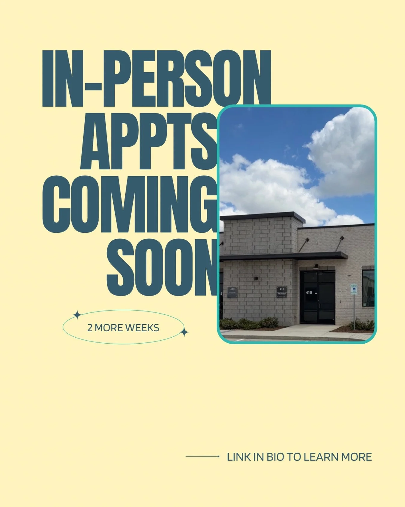 ONLY 2 MORE WEEKS UNTIL IN-PERSON APPOINTMENTS ARE HERE ✨ virtual is wonderful but there&rsquo;s something special about being able to meet and connect in-person - especially with our younger children 💛 go to www.patchedheartsplace.com to learn more
