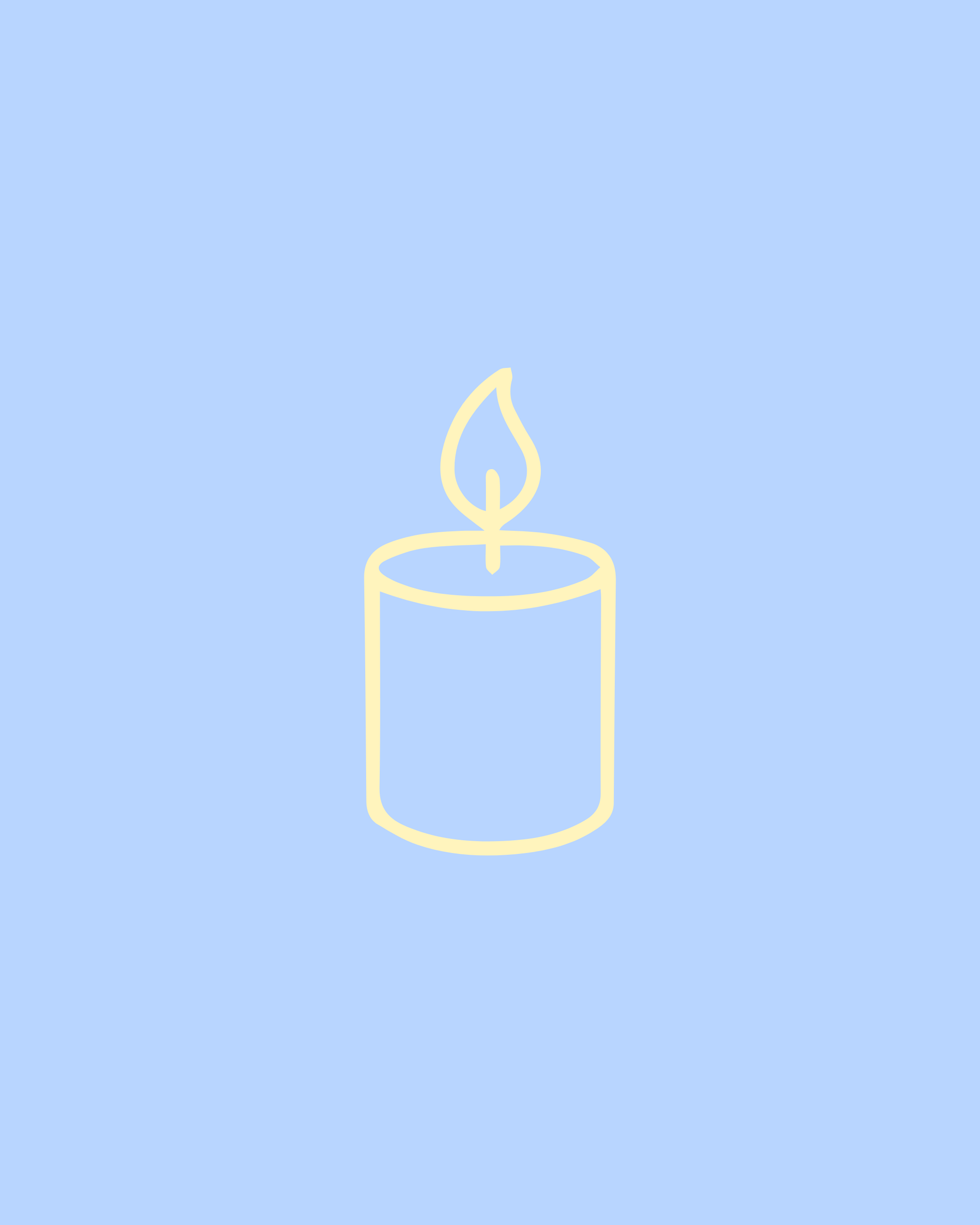 Simple illustration of a candle with a flame on a light blue background.