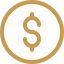 Golden coin with a dollar sign symbol.