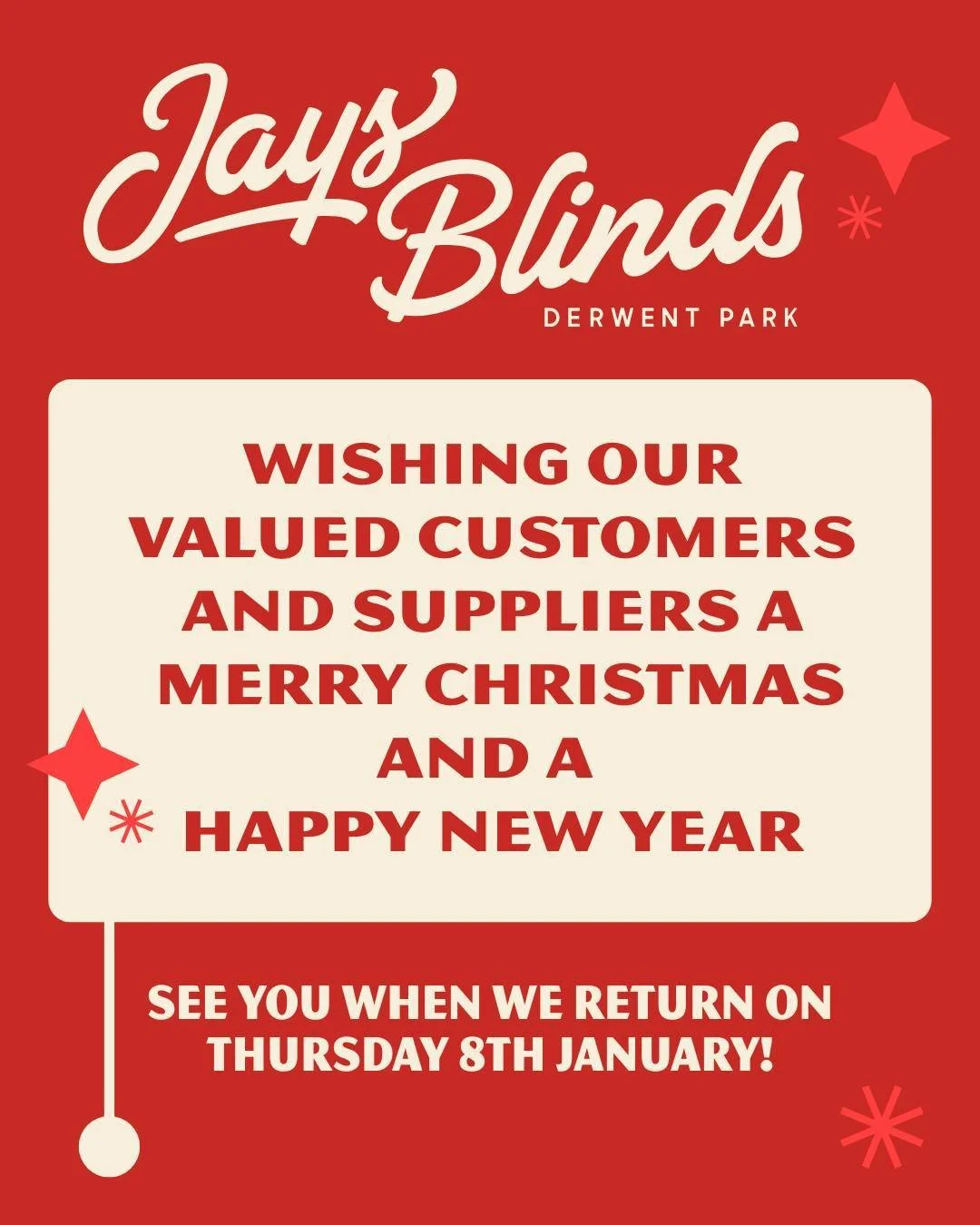 🎄✨ Merry Christmas &amp; Happy New Year ✨🎄

As the year comes to a close, we&rsquo;d like to sincerely thank our valued customers and suppliers for your continued support throughout the year. Being a family-owned and operated local business, your s