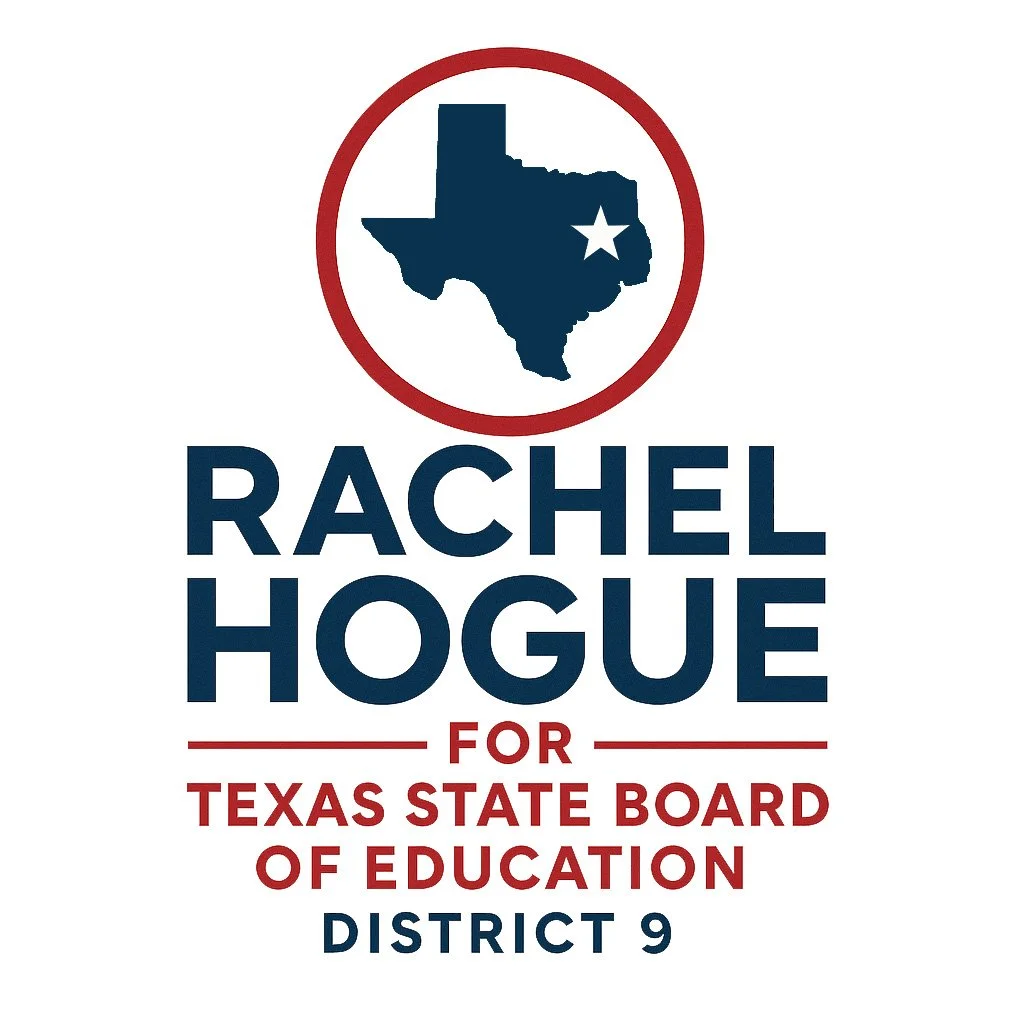 Campaign sign for Rachel Hogue running for Texas State Board of Education, District 9. The sign features a silhouette of Texas with a star inside and her name in large text.