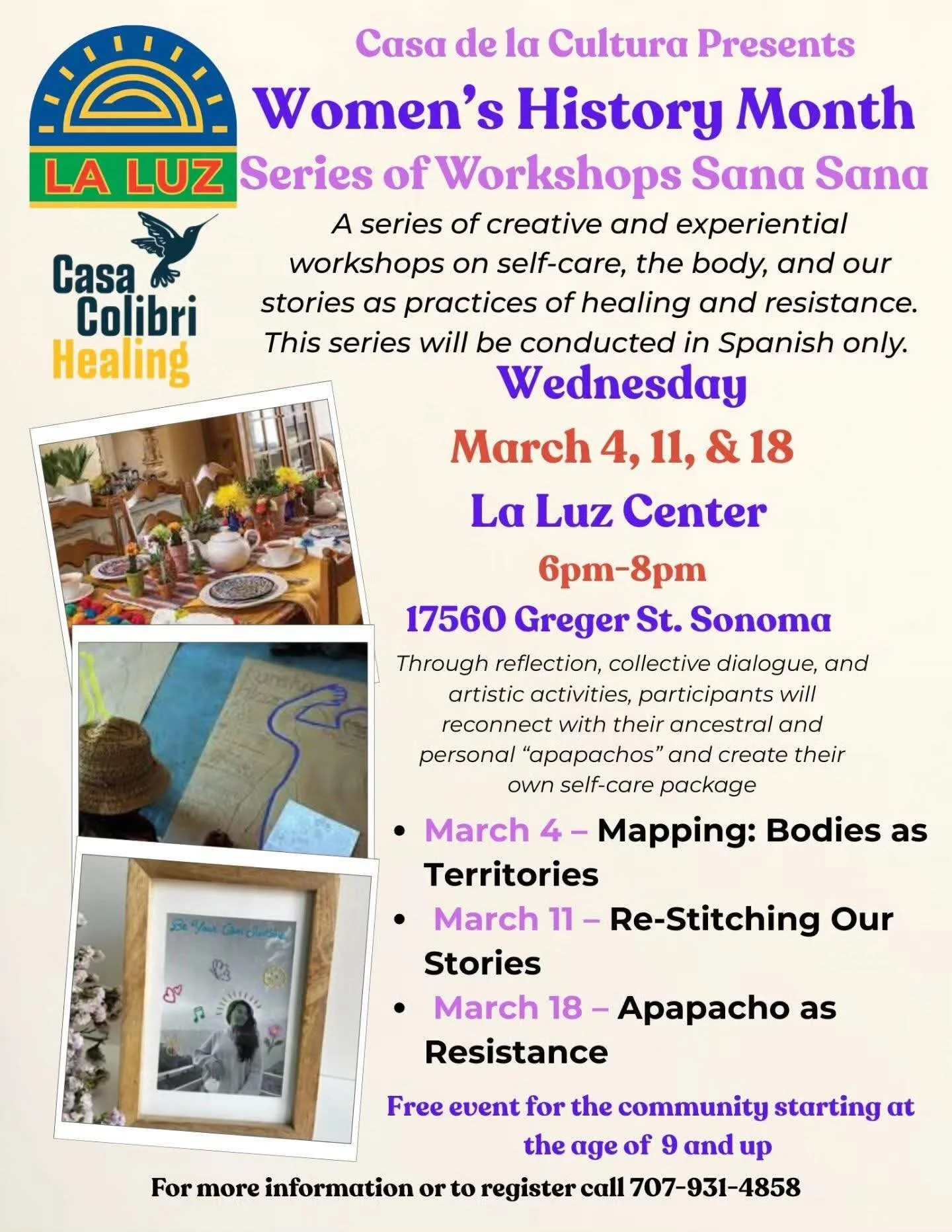 Free events at La Luz in March.  Please join them in celebrating Women&rsquo;s Month. @laluzcenter @epicureansonoma @sheanadavis @farmtopantry