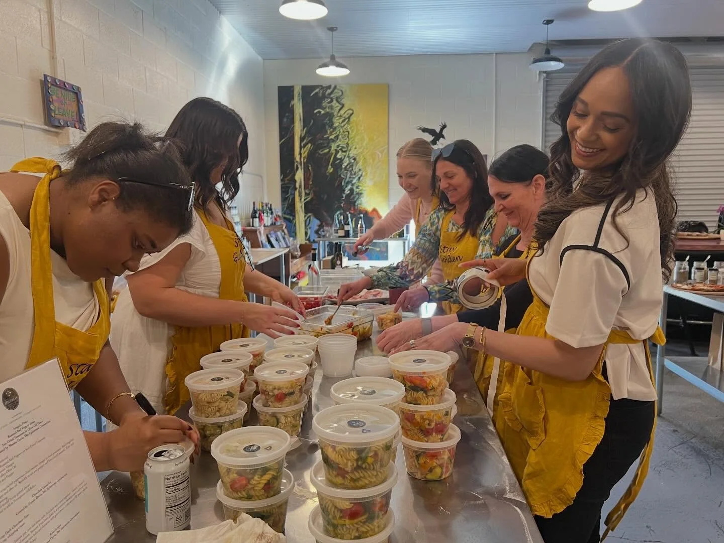 Our Philanthropy guest preparing pesto &amp; vegetable pasta meals and decorating our containers to be delivered to our Sonoma Seniors this afternoon. @nopaycafe @vintagehousesonoma @fishsonoma @epicureansonoma @sheanadavis @farmtopantry @burbankhous