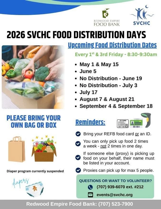 FREE FOOD PICKUPS IN SONOMA at Sonoma Valley Community Health Center @svchc_sonoma @redwoodempirefoodbank @laluzcenter @vintagehousesonoma @nopaycafe @sheanadavis @epicureansonoma @sonomacommunitycenter