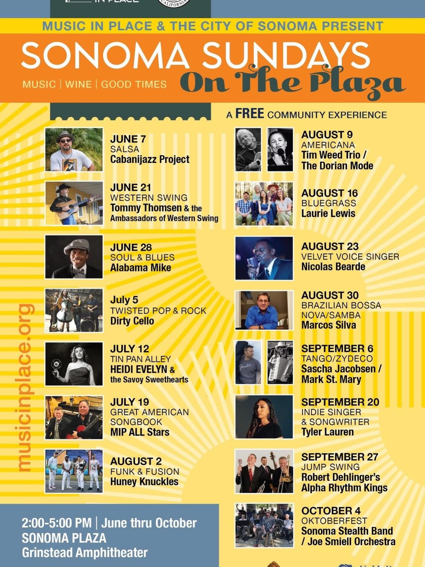 Free Sunday afternoon music in the Sonoma Plaza.  Pack a picnic, bring a chair and enjoy. @vintagehousesonoma @laluzcenter @epicureansonoma @fishsonoma @svchc_sonoma @sheanadavis @epicureansonoma @music.in.place