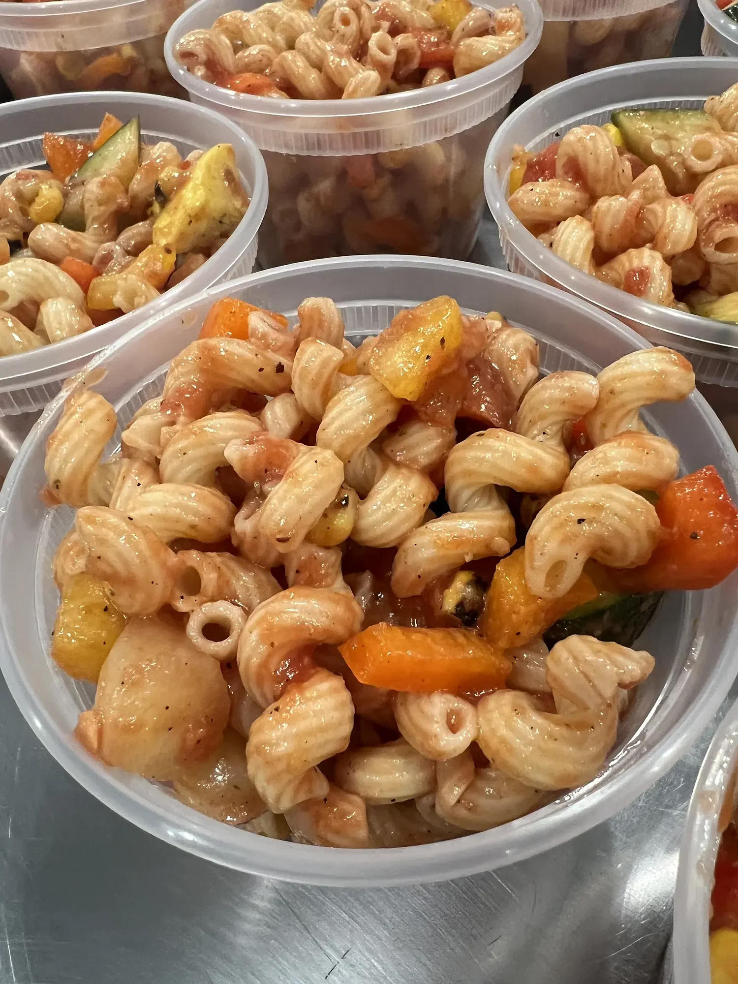 Closeup of veggie cavatappi pasta