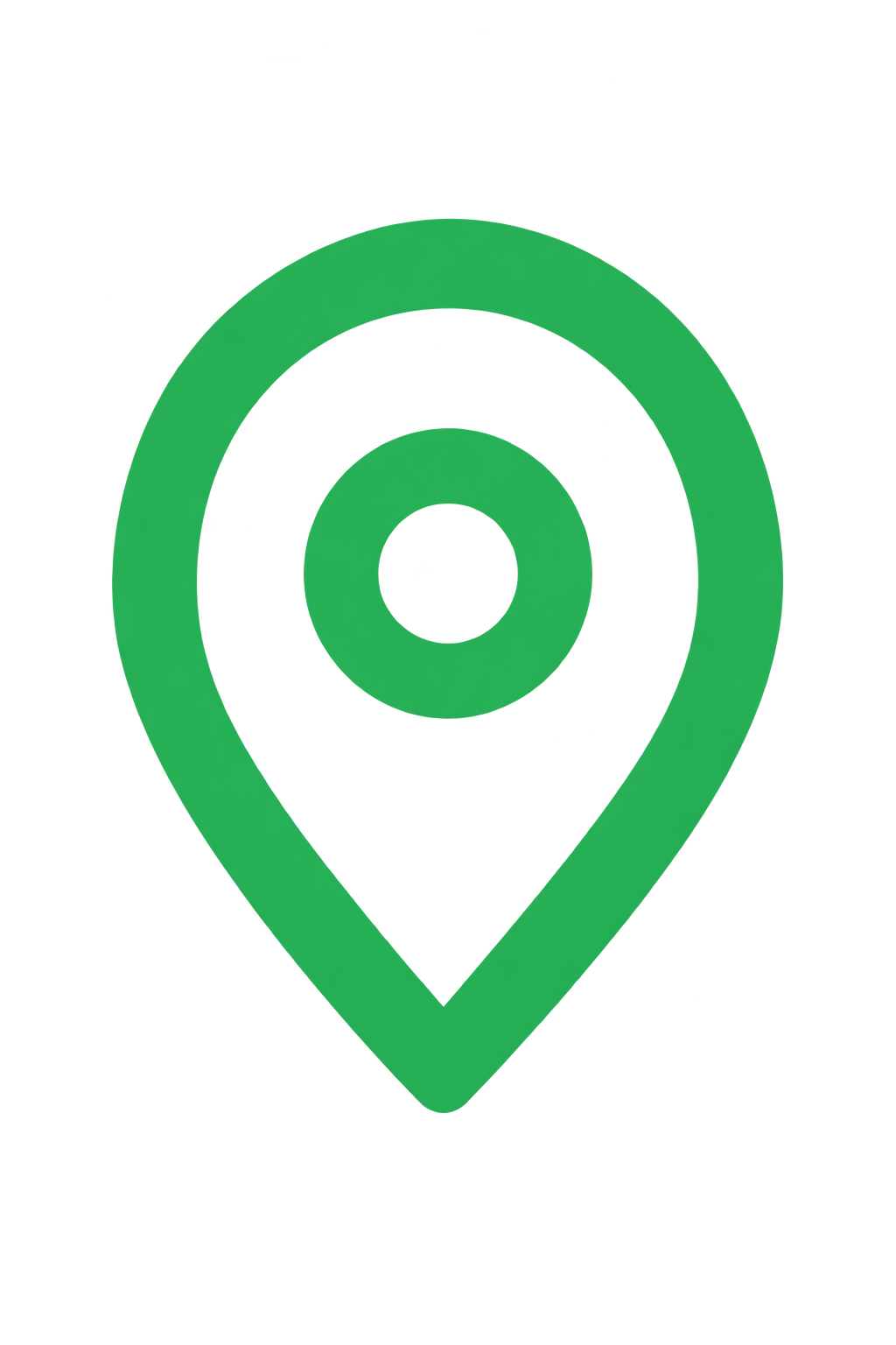 Green location pin icon on black background, representing a map or navigation marker.