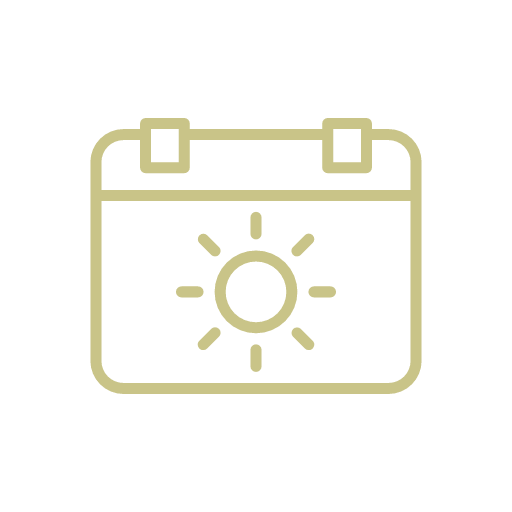 Calendar icon with a sun symbol, indicating sunny weather or outdoor planning.