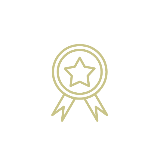 A gold star medal with ribbons on a black background.