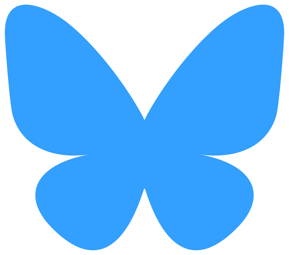 Blue butterfly silhouette with rounded wings on a transparent background.