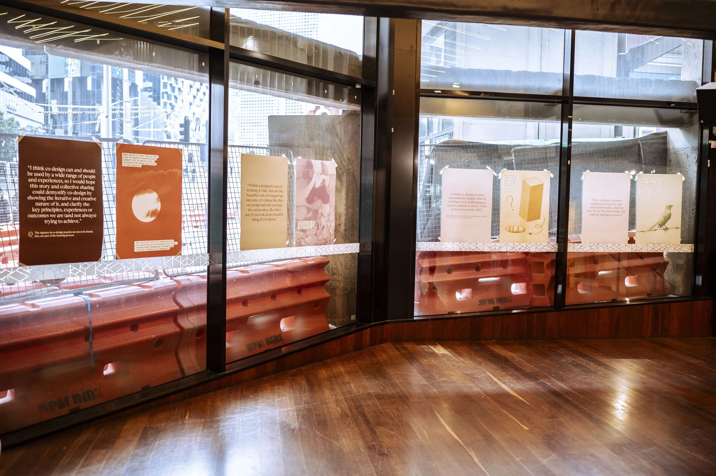 Posters stuck onto windows