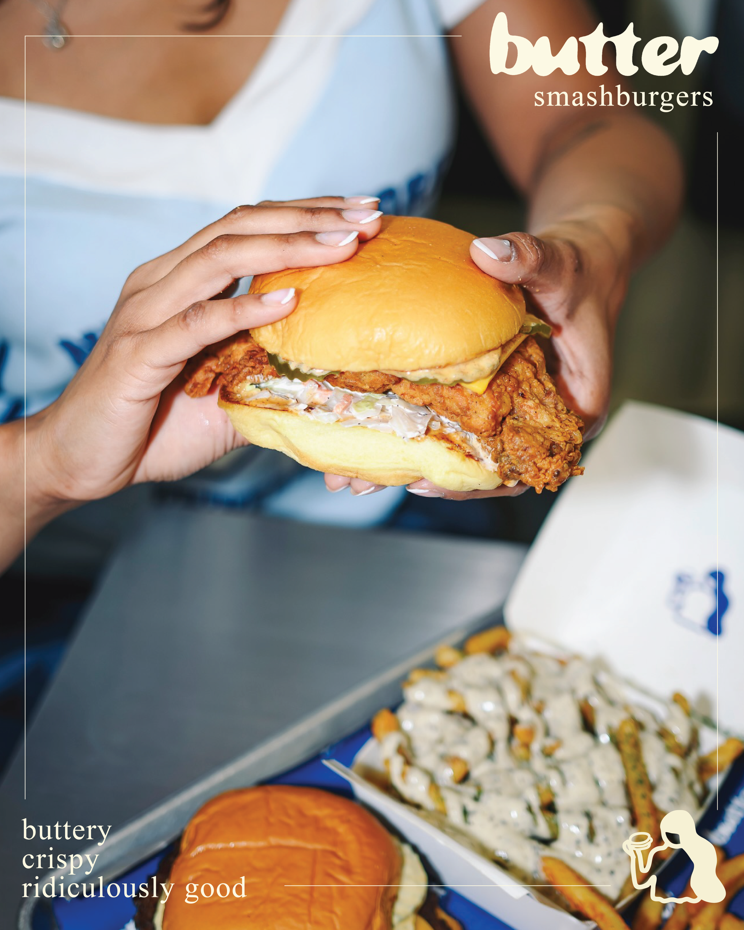 Mixing photography and design while incorporating one of Butter's slogans.